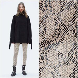 NWT ZARA HIGH RISE STRETCH FAUX SUEDE SNAKE PRINT PANT